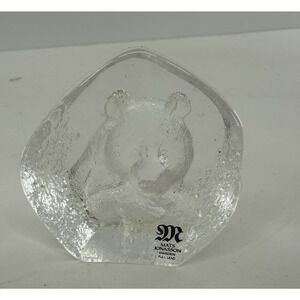 Mats Jonasson ~ Engraved Panda ~ Swedish Crystal Art Glass Paperweight